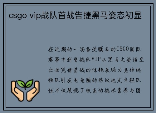 csgo vip战队首战告捷黑马姿态初显