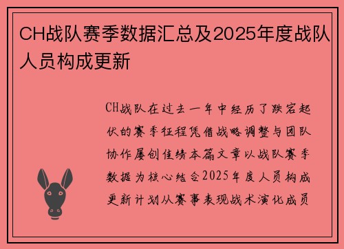 CH战队赛季数据汇总及2025年度战队人员构成更新